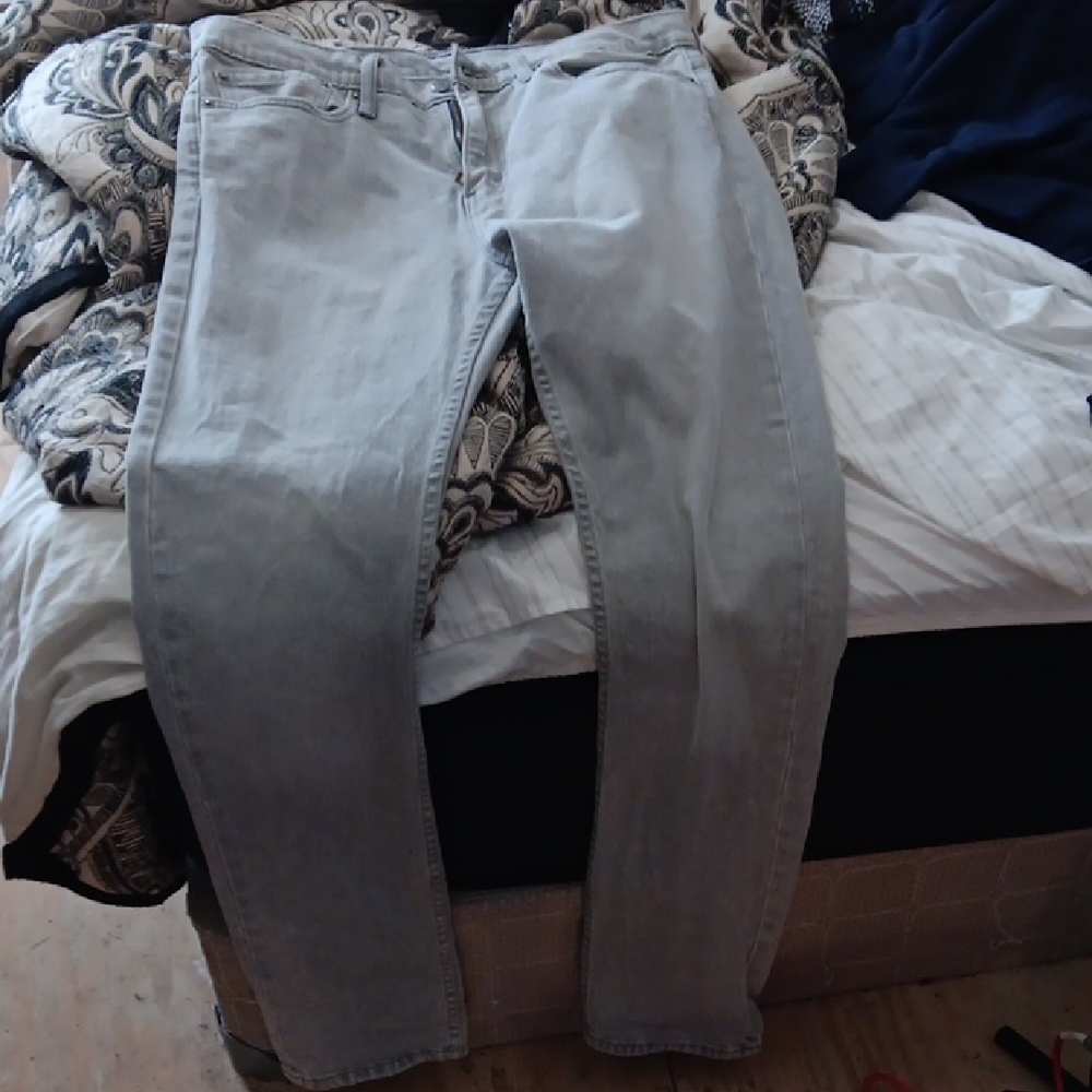 Gray Slim Straight Jeans with Full Length and Medium Weight Denim
